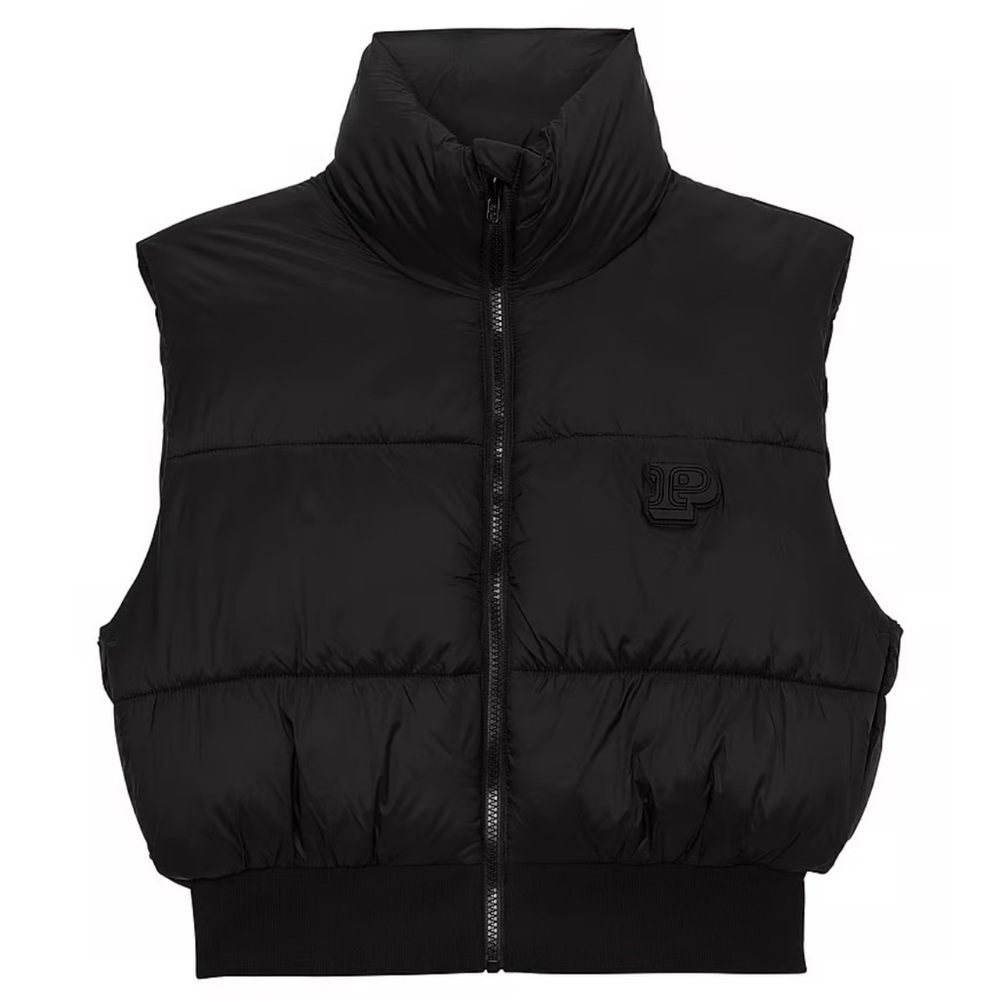 NEW PINK Victoria's Secret Black Crop Puffer Vest Size Medium - Picture 1 of 6